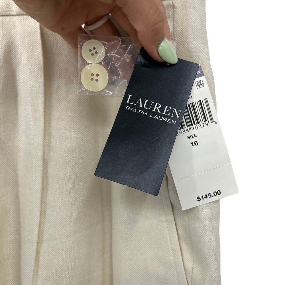 Lauren Ralph Lauren Chino Pants Winter Cream Pleated Stretch Lined Size 16 - Picture 8 of 16